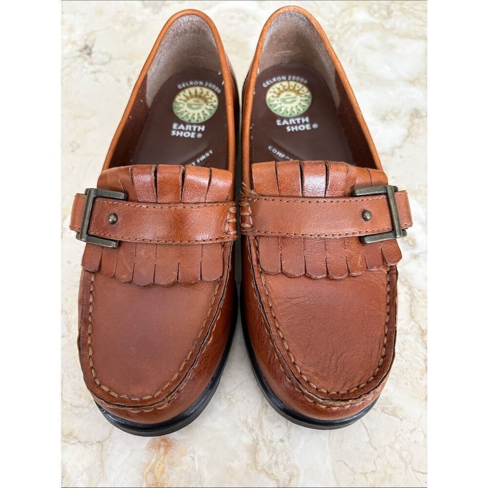 Earth Shoe Gelron 2000 Leather Loafers Buckle & Fringe Detail Classic Comfort - Picture 7 of 13